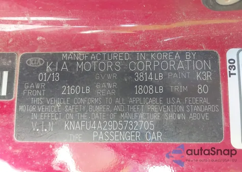 2013 Kia Forte Ex z USA, uszkodzony, nr VIN KNAFU4A29D5732705